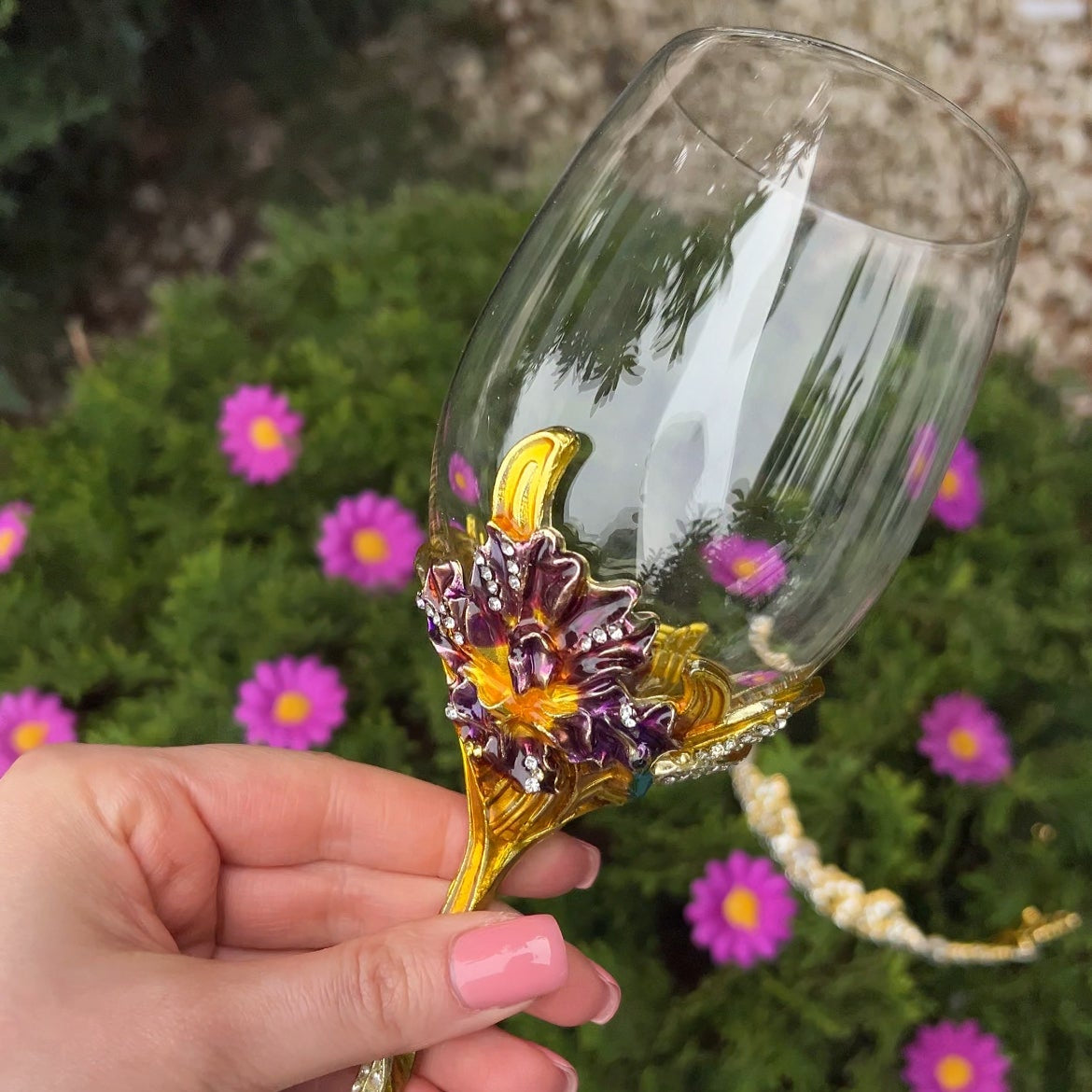 Golden Lavander Dream Wine Glass
